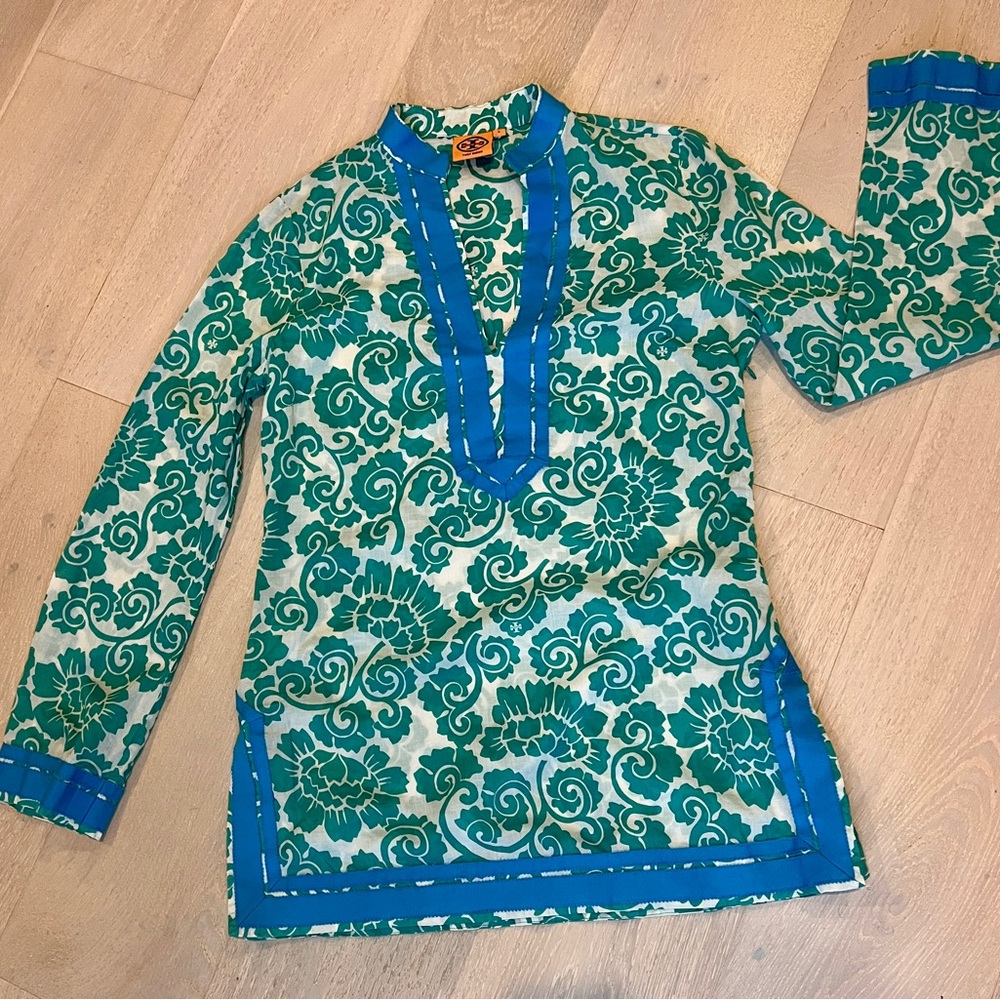 Tory Burch Teal and Blue Tunic Swim Cover size 6